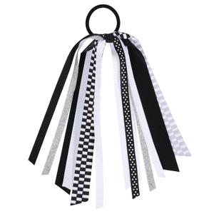 Black and White Checkered Ribbon Ponytail Holder Streamers Elastic Hair Ties for Racing Car Themed Birthday Party Decorations Supplies Cheerleader Girls Players Gift Accessories