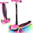 ZIFFY 3-Wheel Light-Up Kids Scooter, Kids Balance Scooter for Boys Girls with 20 Dynamic LED Lights, 4 Adjustable Height, Lean-to-Steer Design with Anti-Slip Wide Surface for Stability - Up to 110LBS (Red)