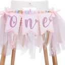Pink Sweetheart One Birthday Banner - Pink Tutu Skirt High Chair Banner, First Party Gifts for Girls, Winter Onederland 1st Birthday Girl Decorations, Pastel Tassel Ribbons