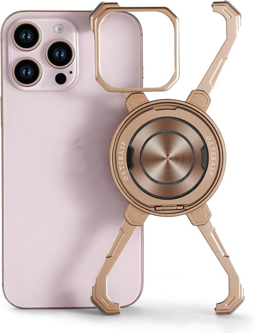 OATSBASF X Case for iPhone 16 Pro 6.3, with Kickstand 360 Rotatable Magnetic Stand, Frameless Slim Shockproof Protective Metal Bumper Phone Case, Desert Titanium