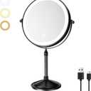 Nicesail Rechargeable Makeup Mirror with Lights and Magnification 10X, 3 Color LED Lights, Cordless Lighted Vanity Desk Mirror with Lights, Light up Magnifying Tabletop 360 Rotation Oil Rubbed Bronze