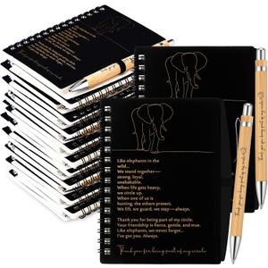 Harloon National Best Friends Elephant Gift A6 Spiral Notebook with Bamboo Pen Father Day Appreciation Gifts for Dad Men Women Elephant Lovers Best Friend Staff Team Coworker Teacher Employee(10 Sets)