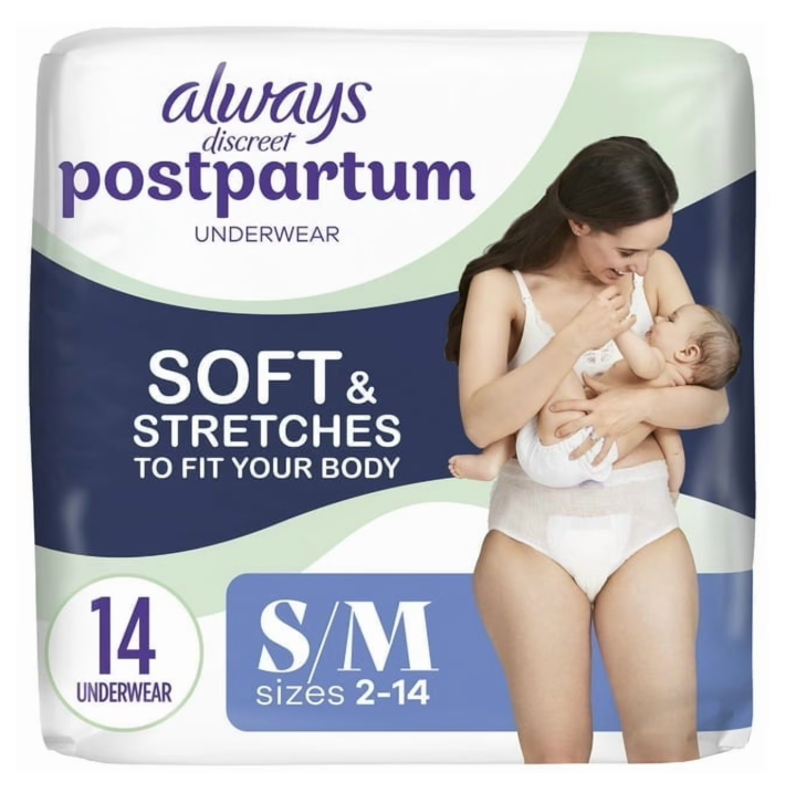 Always Discreet Postpartum and Adult Incontinence Underwear for Women, Small/Medium, Maximum Protection, 14 Count