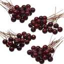 BBTO Artificial Holly Berries, 100 Pieces Mini 10 mm Fake Berries Decor on Wire for Christmas Tree Decorations Flower Wreath DIY Craft Use (Dark Red)
