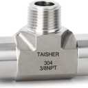 TAISHER 1PCS Forging of 304 Stainless Steel Tee Pipe Fittings, 3/8" NPT Female x 3/8" NPT Male x 3/8" NPT Female Pipe Fittings, Male Branch Tee