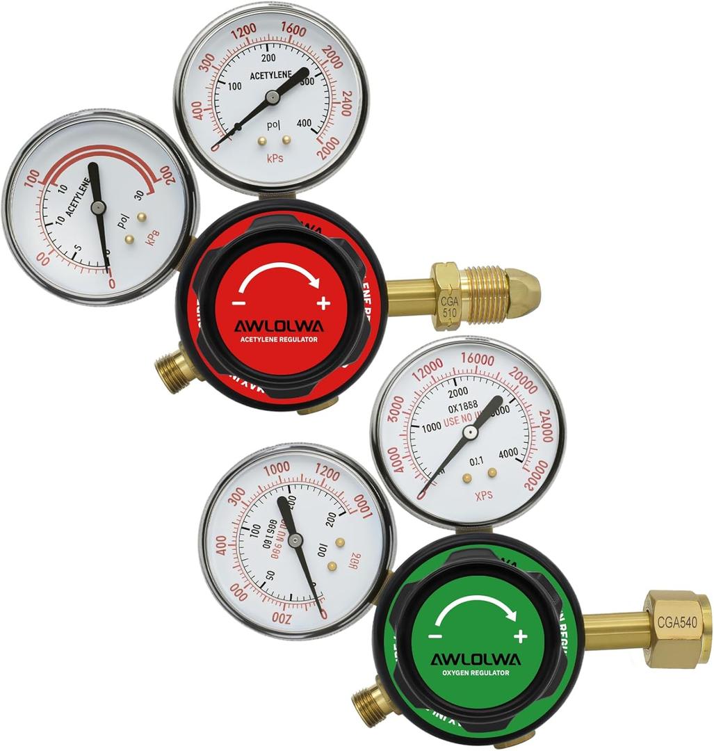 Oxygen & Acetylene Regulators - Compatible with Medium Duty Welding Gas Torch - CGA540 and CGA510