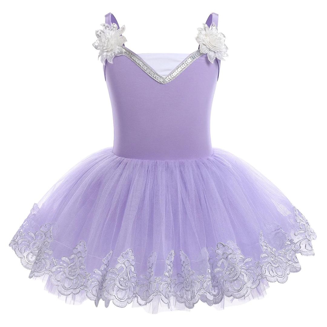 IBTOM CASTLE Toddler Girls Ballet Leotards Sequin Flower Camisole Ballet Dance Dress Tulle Tutu Skirt Leotard Ballerina Dancewear Purple - Size 120 