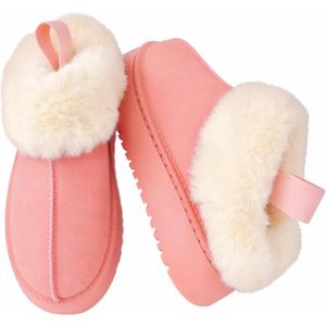 Women's Platform Slippers Winter Mini Boots Anti-Slip Suede Slip on Women Sneakers Fur Lined House Slippers for Indoor Outdoor (Brown, XL)