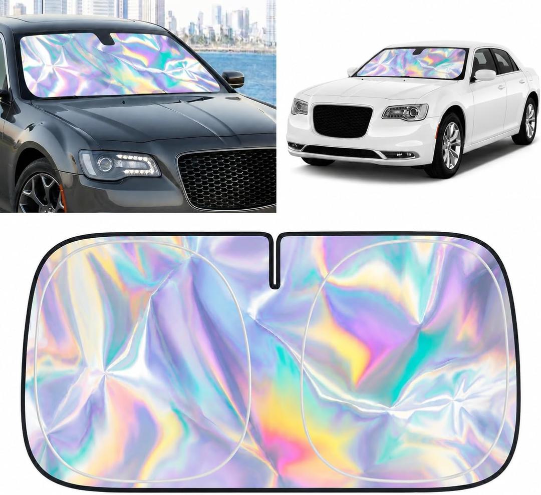 for 2011-2026 Chrysler 300 300C Windshield Sun Shade - Foldable Windshield Cover Sun Shade for 300 300C Accessories Protect Car from Sun Rays Overlapping UV Reflective Window Sunshade