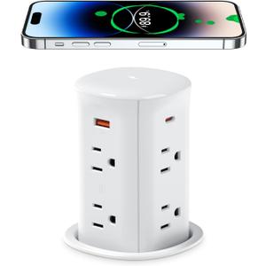 ANNQUAN 3" Pop Up Countertop Receptacle with 4 USB Ports 15W Wireless Charger,Max 20W Power Delivery Pop Up Outlet for Home Office Kitchen (ETL Listed) (White)