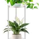2 Tier Plant Stand Indoor Tall, White Corner Tiered Round Plant Stand for Indoor Multiple Plants, Metal Flower Pot Stands Outdoor Holders Plant Shelf Display Rack for Balcony Living Room