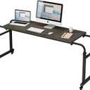 TigerDad Tilt Overbed Table with Wheels, Height Adjustable Rolling Desk for King Queen Bed, Tilting Laptop Cart Mobile Computer Workstation, Dekuwood