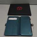 Defencase for Google Pixel 10 Pro XL Case, RFID Blocking Wallet Case for Pixel 10 Pro XL Soft PU Leather Magnetic Snap Flip Zipper Strap Card Holder Phone Cases for Women Men, Blue Green