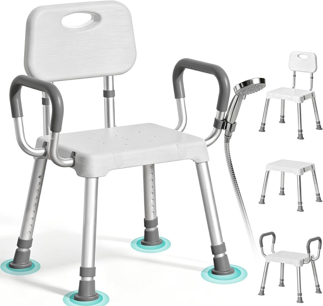 HOMENURSE Shower Chair for Inside Shower, 400 lbs, Wider Seat, Lightweight | 9-Level Height Adjustment, 2.55" Wider Suction Cups, Non-Slip, Tool-Free Conversion, for Seniors Disabled and Recovery