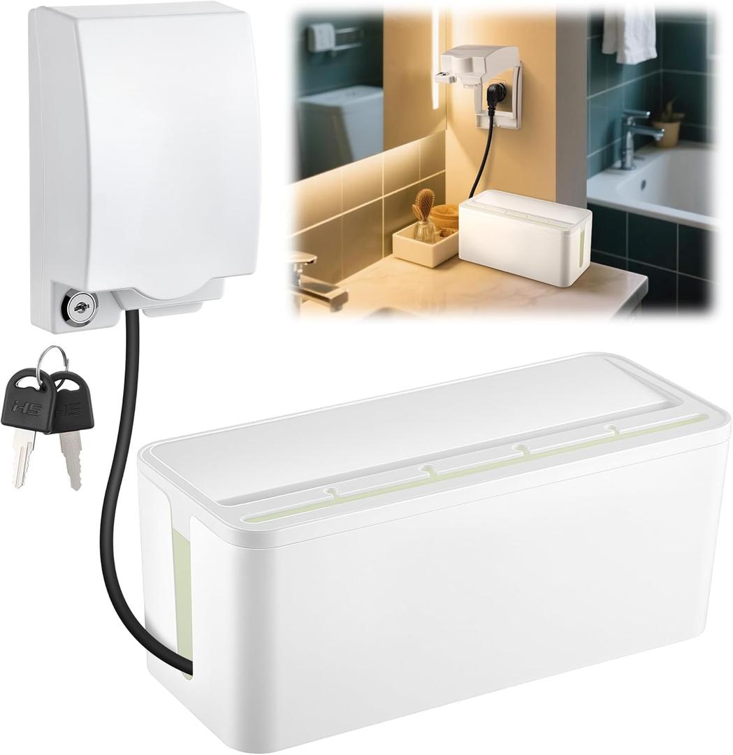 Power Strip Cover Baby Proof & Outlet Cover Box. Cable Management Box with Lock, Baby Proof Power Strip with Holes for Wire Storage and Organization, Outlet Protector