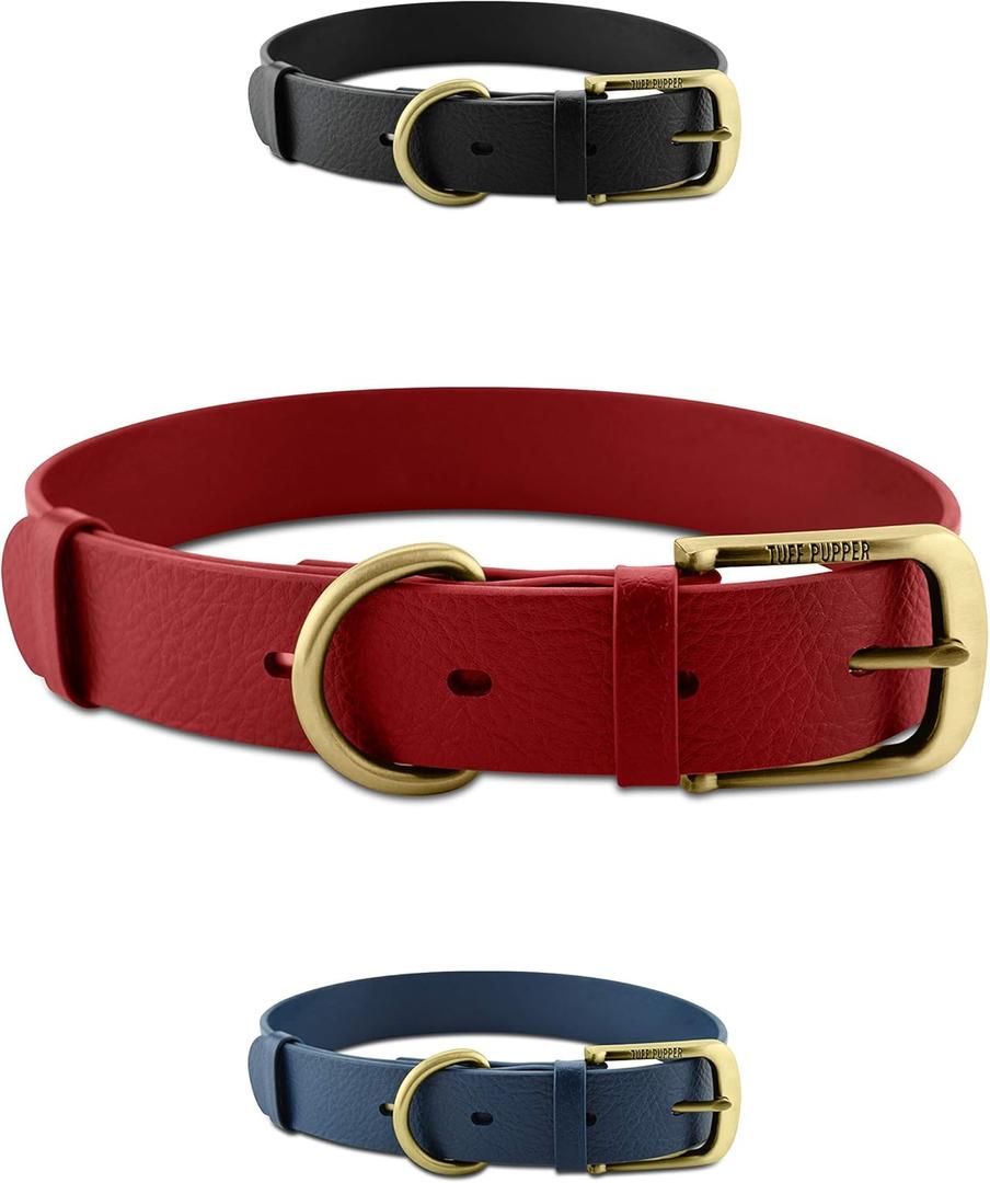 Tuff Pupper Classic Heavy Duty Dog Collar | 10x Stronger Than Leather | 100% Waterproof & Odor Proof Dog Collar | Tough Rust-Proof All Metal Hardware (Crimson Red)