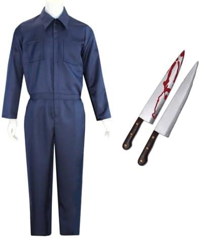 Adult Mens Killer Cosplay Costumes Blue Jumpsuit Coveralls Uniform Halloween Party Outfit Suit L