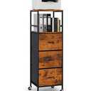 DreamDashio 3 Drawer Fabric File Cabinet with Printer Stand & Dual Shelves, 2-Tier Printer Storage with Letter/A4/Legal File Drawers, Adjustable Hanging Rails, Lockable Casters/Leveling Feet
