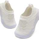 FEETCITY Toddler Slip On Shoes Boys Girls Wide Toddler Tennis Shoes Sports Walking Sneakers (4.5 Toddler, White)