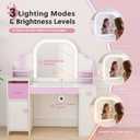 Kids Vanity with Lights and Chair, Princess Makeup Vanity Desk with Mirror Bookshelf Storage Cabinet,3 in 1 Toddler Vanity Table,Children Makeup Dressing Table,Pretend Play Vanity Set for Little Girl, 35.5 inches x 14.2 inches x 39.4 inches