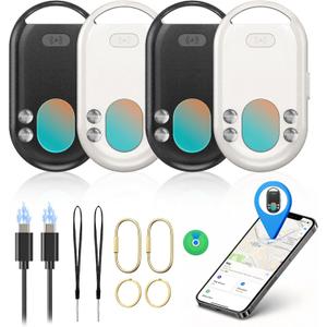 TECKNET [MFi Certified] Air Tracker Tags for iPhone, 3-in-1 Rechargeable Bluetooth Tracker 4 Pack (iOS Only), Find My Tracker with 100dB Alarm & IR Lens Finder, Item Locator for Keys Luggage Wallet (Black and White)