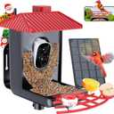 Osoeri Bird Feeder with Camera, Smart AI Identify Wild Bird Feeders Camera, 1080P Auto Capture Bird's Video & Motion Detection, with DIY Add-ons & Hummingbird Feeder, Gifts for Bird Lover (Red Black)