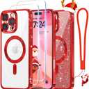 Meifigno Designed for iPhone 16 Pro Max Case Christmas Red, [Glitter Card & Wrist Strap] [Compatible with MagSafe] [2X Screen Protectors] Surround Lens Protection Designed for 16 ProMax Case 6.9"