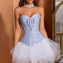 SZIVYSHI Corset Tops for Women, Bustier Shapewear Lingerie, Lace Waist Push Up Bodysuit (Blue, M)