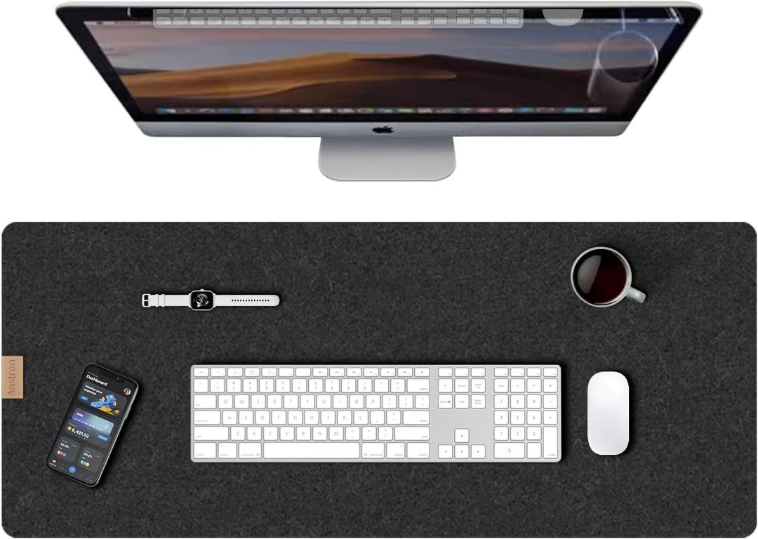 Large Felt Desk Mat,Anti-Slip Rubber Particles Resistant Mouse Pad,Office Desk Protector with Anti-Slip Base,Desk Pad, Extended Mouse Mat,for Home and Offic (Black, 31.4x15.7inch)
