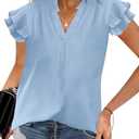 Baccarri Womens Summer Tops Dressy Casual Work Blouses V Neck Ruffle Short Sleeve Shirts Tunics 2024, Size: S