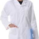 Greenour Women's Lab Coat 3 Pockets, White Long Sleeves Medical Doctor Coat Lab Jacket Scrub Coat for Women, Relaxed Fit (Medium)