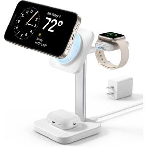 ESR 3 in 1 Wireless Charging Station for Apple[Certified] Portable Apple Watch Charger & MagSafe Charger Stand, Wireless Charger for Multiple Devices iPhone 17/16/15/14/13/12&Watch&AirPods, White