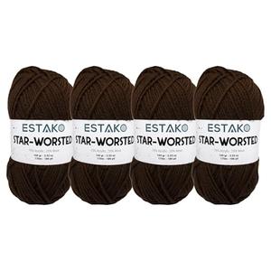Estako Star-Worsted Yarn - (4 Skeins Pack) - 75% Acrylic 25% Wool - Soft Medium Weight #4 - (4 x 3.52 oz / 4 x 186 yds) - Crochet & Knitting Yarn (47013 - Brown)
