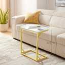 C-Shaped End Table, Small Sofa Table with Metal Frame, Adjustable Height Side Table for Couch, Living Room, Bedroom, Bedside (Gold, Medium)