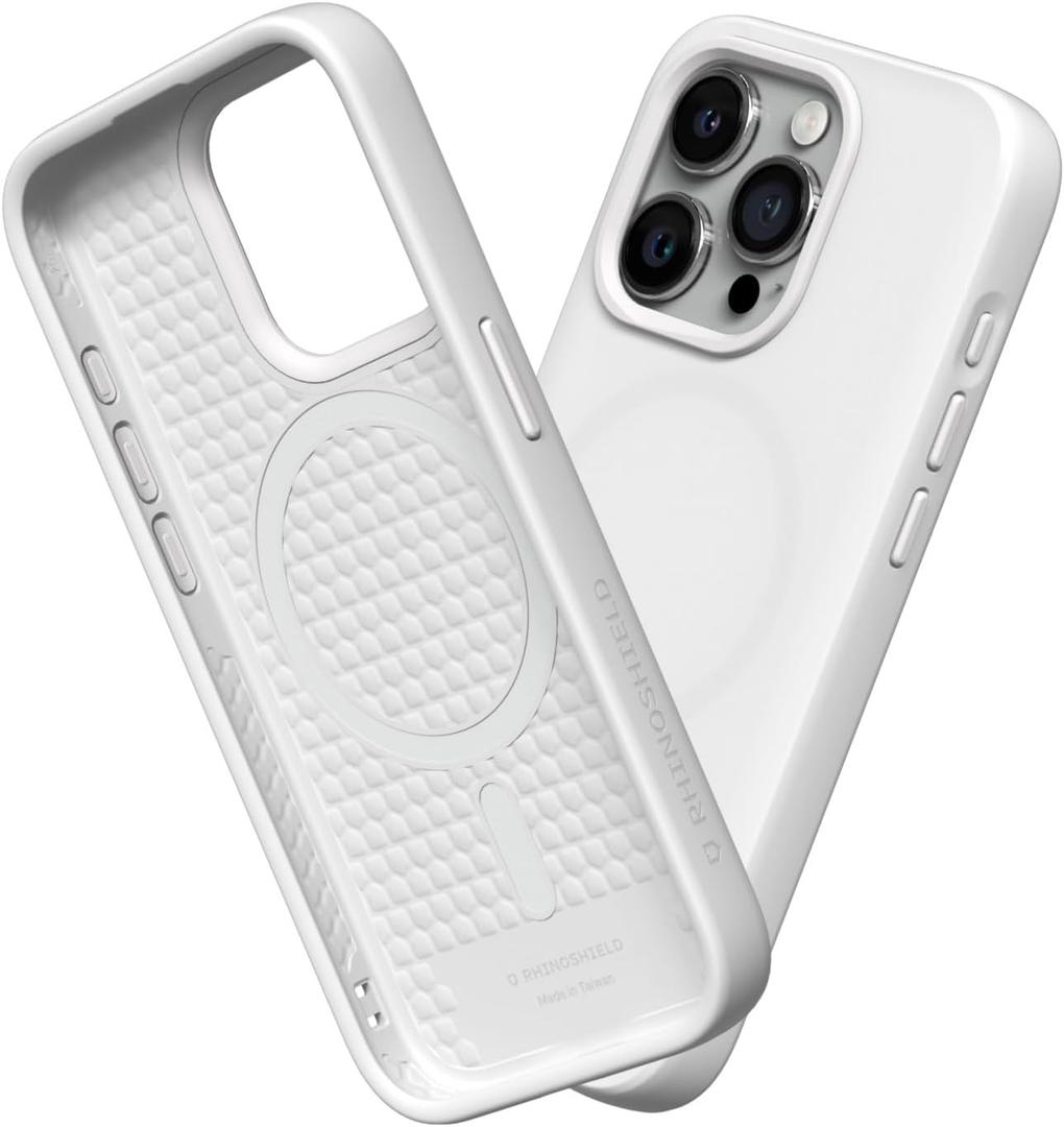 RhinoShield SolidSuit Case Compatible with Magsafe for [iPhone 15 Pro] | Shock Absorbent Slim Design Protective Cover with Premium Matte Finish 3.5M / 11ft Drop Protection - Classic White