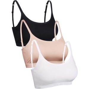 Blulu Mini Camisole Bra Wireless Padded Bra with Adjustable Straps for Women Girls (Small, Black White Nude)