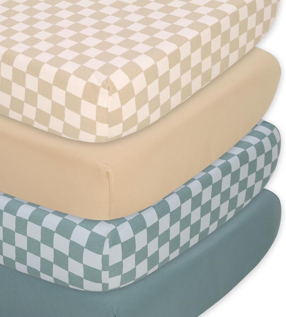 The Peanutshell Baby Organic Bassinet Sheets 4-Pack for Boy or Girl - Ultra Soft & Rectangle Unisex Baby Sheet, 100% Jersey Cotton, Fitted Covers for Crib, Halo Bassinet Mattress