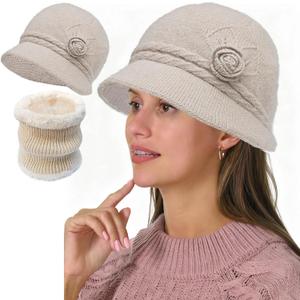 Winter Beanie Hat Newsboy Caps Circle Scarves Women Ski Snow Warm Scarf Slouchy Fashion Knit Fall Cap Neck Warmer Men