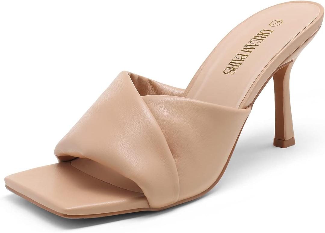 DREAM PAIRS Womens High Stilettos Heels Mules Open Square Toe Slip On Comfort Sexy Dress Pumps Sandals Evening Party Prom Dance Shoes (8.5, Nude)