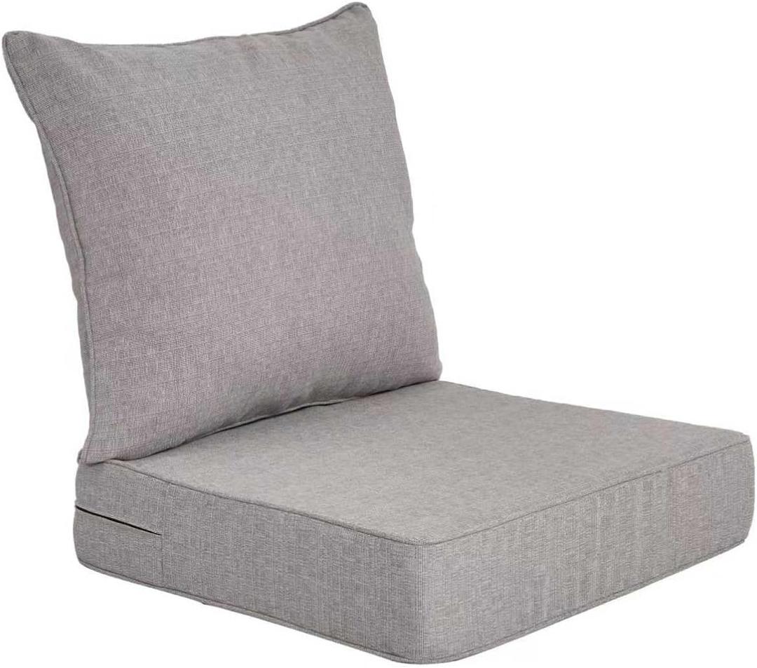 Outdoor Deep Seat Cushion Set 22 x 24 x 5 Inch Waterproof & Fade Resistant Patio Cushion for Chair, Sofa, and Couch with Removable Cover and Ties,Light Grey