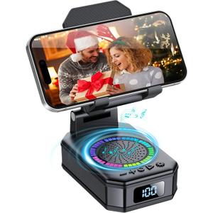 Gifts for Men Women, Cell Phone Stand with Wireless Bluetooth Speaker, Colorful LED Lights, Anti-Slip Base HD Surround Sound, Rechargeable (3000mAh), for Teens, Men, Women for Christmas (Black)