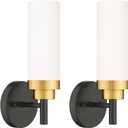 Emak Modern Wall Sconce, Black Gold Bathroom Light Fixtures with Milk Glass Shade, 2 Pack Wall Lamp for Bathroom, Bedroom, Living Room, Hallway, WS085-BKBGD-ML-2PK (13 inch - 2PC)