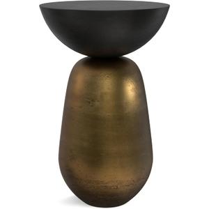 SIMPLIHOME Clement Cast Aluminum Side Table, 15.25" Round, 24" Tall, Black Nickel/Antique Brass, Industrial Hourglass Design for Living Room