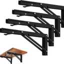 Storystore Folding Shelf Brackets - 12 Inch Heavy Duty Metal Collapsible Shelf Bracket for Bench Table, Shelf Hinge Wall Mounted Space Saving DIY Bracket, Max Load: 150 lb (4 PCS, Black)