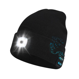 Bluetooth Beanie with Light, Musical Knit Hat with Headphones and Built-in Speaker Mic, Gifts for Men Women Dad