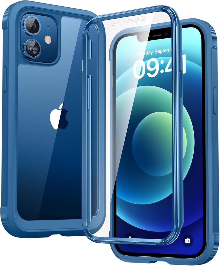 Diaclara Designed for iPhone 12/12 Pro Case, Full Body Rugged with Built-in Touch Sensitive Anti-Scratch Screen Protector, Soft TPU Bumper Case for iPhone 12/12 Pro 6.1" (Blue)