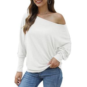 Aifer Women's Off The Shoulder Tops Sexy Long Sleeve Shirts Oversized Fashion Casual Batwing Sweaters Pullover Tunic Tops, M