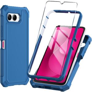 Mocotto for T-Mobile REVVL 8 Phone Case with Tempered Glass Screen Protector,Slim Soft Silicone Full-Body Protective Cover (Blue)