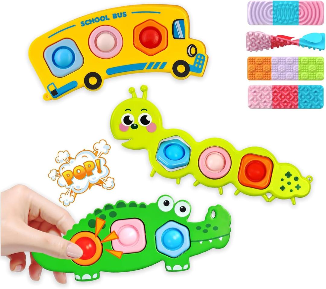 Easter Basket Stuffers for Teens 7PCs Fidget Popper Baby Sensory Toys for Travel,Sensory Toy for Kids with Autism,Pop Fidget Toy,Autistic Gifts for 36+Month,Airplane Car Travel Toys for Toddlers