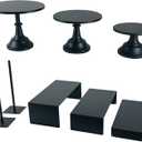 Set of 8 Black Cake Stands Donut Holder Round Metal Dessert Display Risers Cupcake Stand Serving Platter for Weddings Birthday Baby Showers Anniversary Party